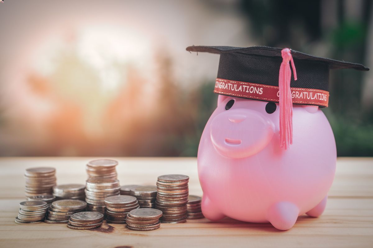 coins, piggy bank for student loan